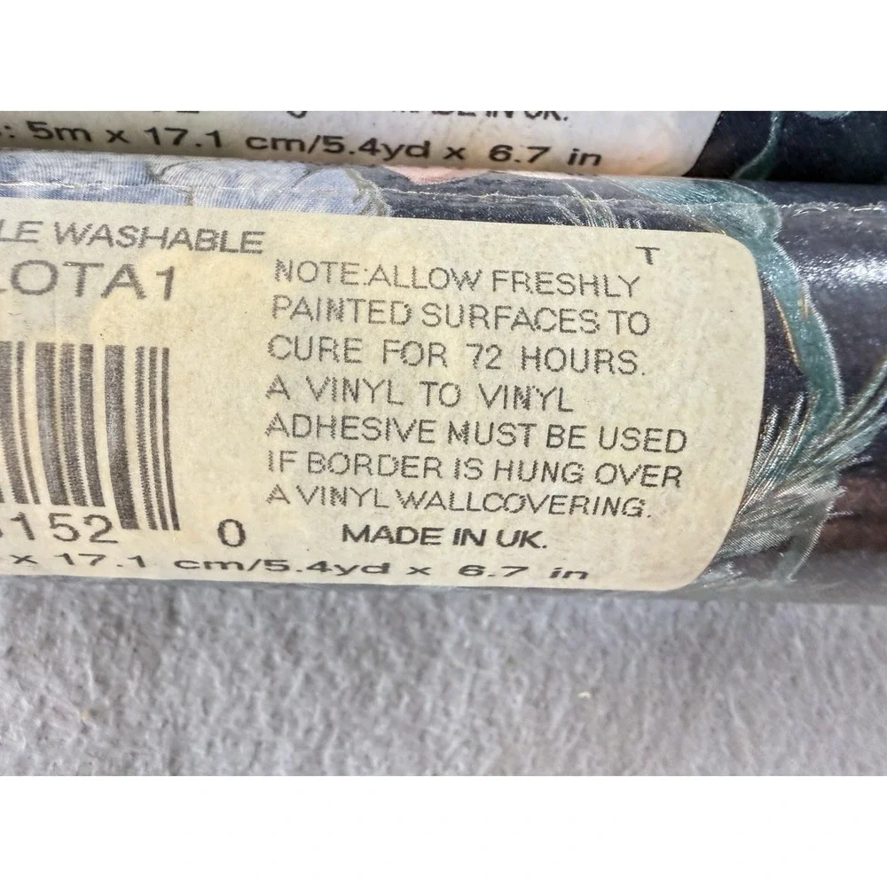 4 ROLLS VTG Wall BORDER Blue Floral Wallpaper PREPASTED 21.6 YARDS Cottagecore